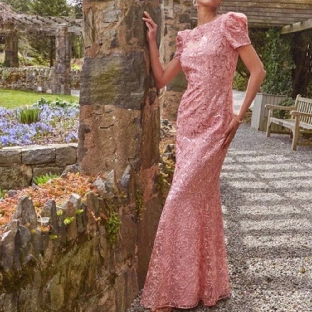 JS Collections Mauve Sequin Puff Sleeve Mermaid Dress 12